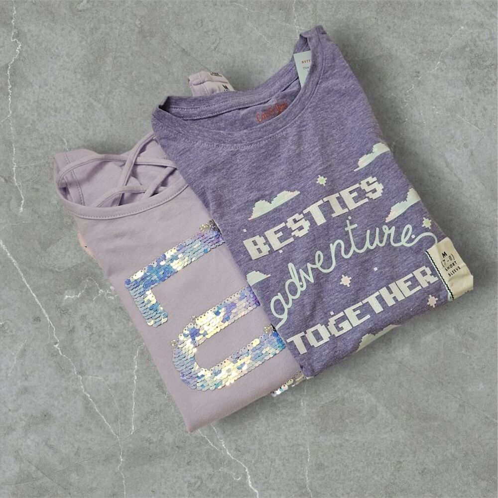 Bundle Girls Lot 2 TShirt Short Sleeve Long Sleeve Round Neck Purple Logo Size M